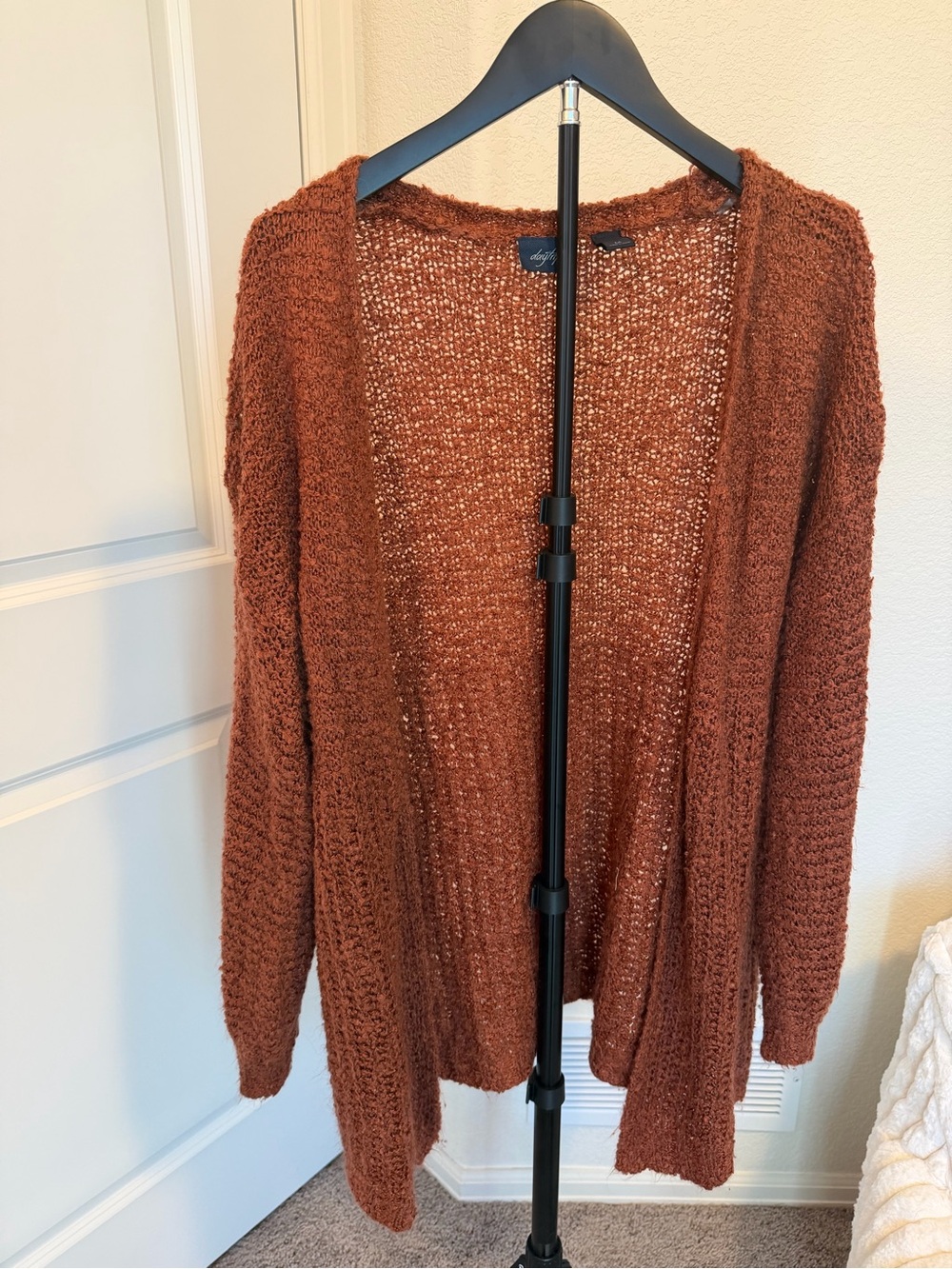 Daytrip Rust Open Knit Grandpa Cardigan Sweater Boho Cozy Size Medium